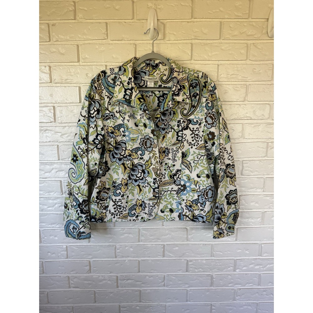 Coldwater Creek Sz XL Floral Paisley Button Front Jacket 100% Cotton Boho Spring